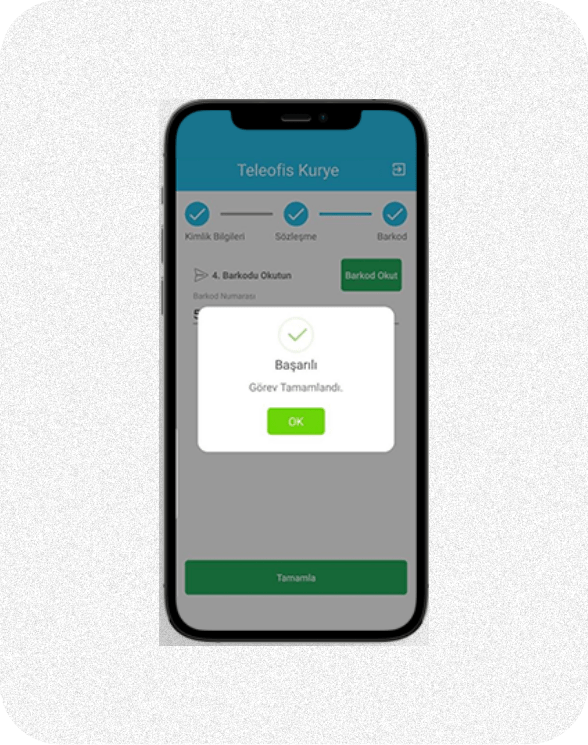 Courier app barcode scan and completed delivery confirmation