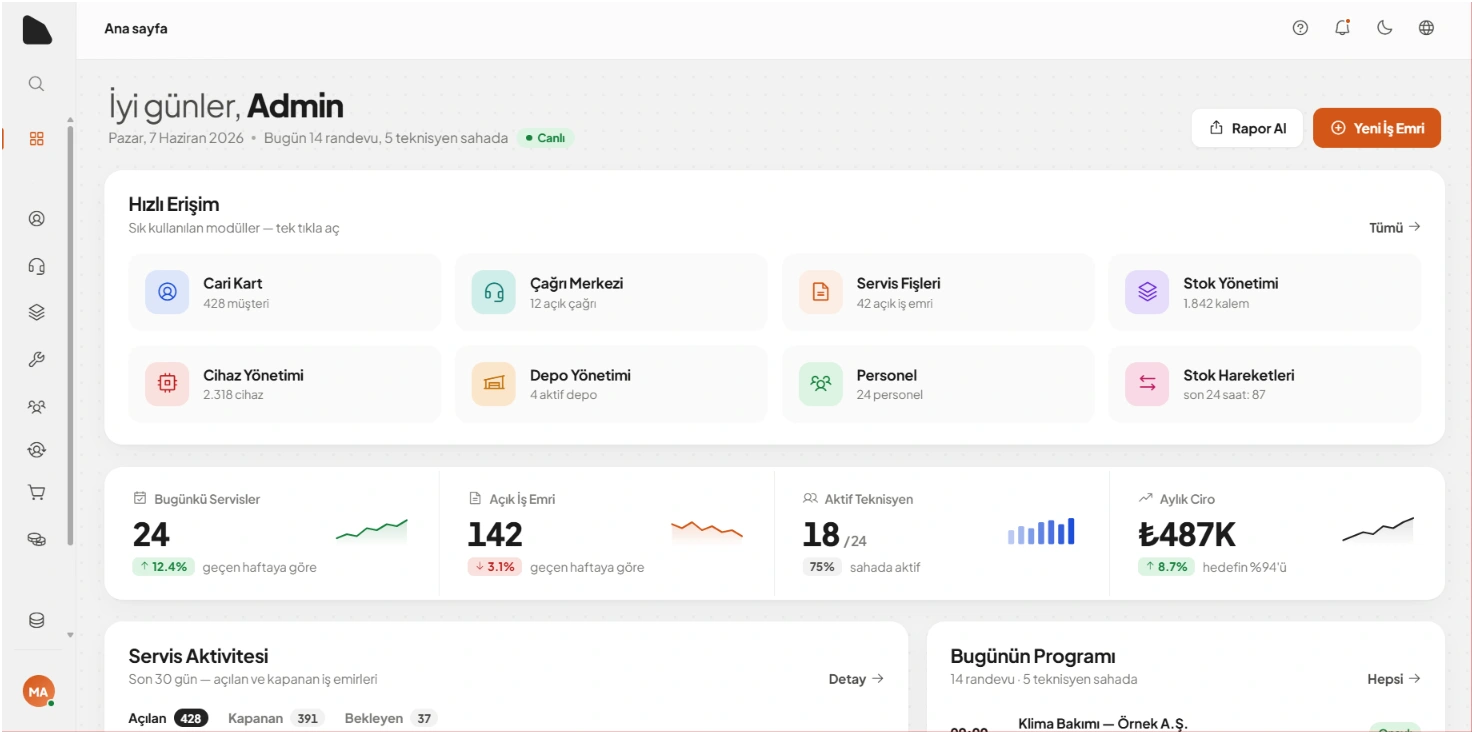 RastCRM technician operations web dashboard